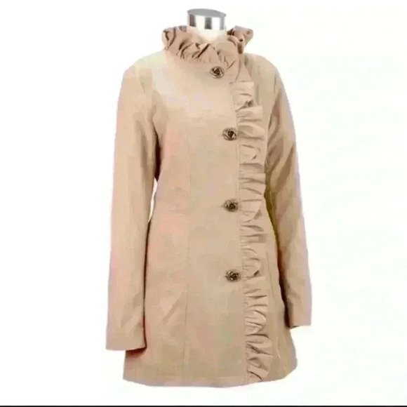 Betsey Johnson Ruffle Rose Pleated Trench Coat - Picture 1 of 8